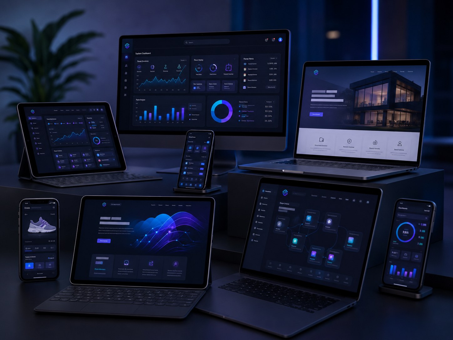 SYNTRIX PH custom software dashboards and applications displayed across devices